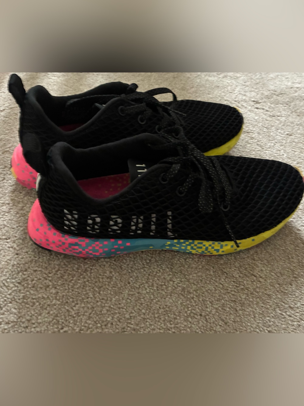 NOBULL Black Sneakers with Pink, Teal & Yellow Pixel Accents